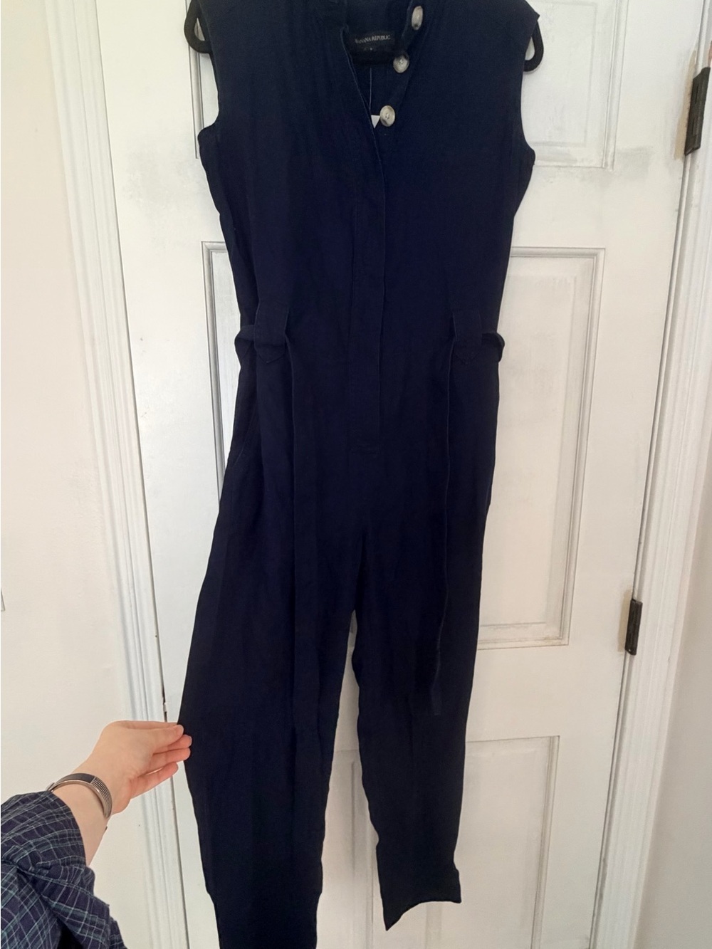 Banana Republic Navy Sleeveless Tailored Jumpsuit